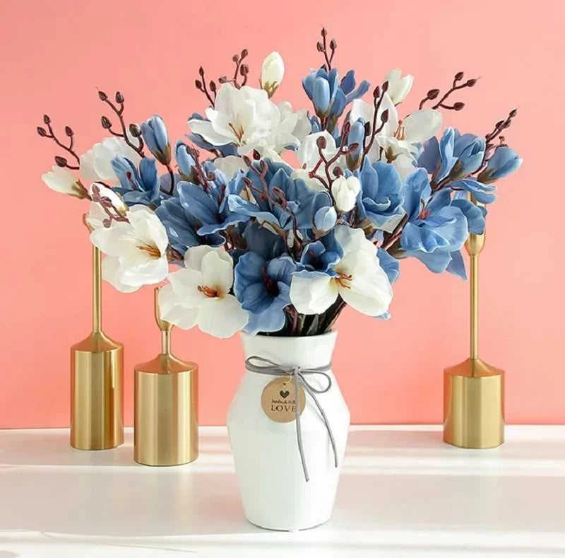 Magnolia Bouquet - 20 Heads Artificial Flowers for Wedding & Home Decor 14:365458#Red Artificial Flowers