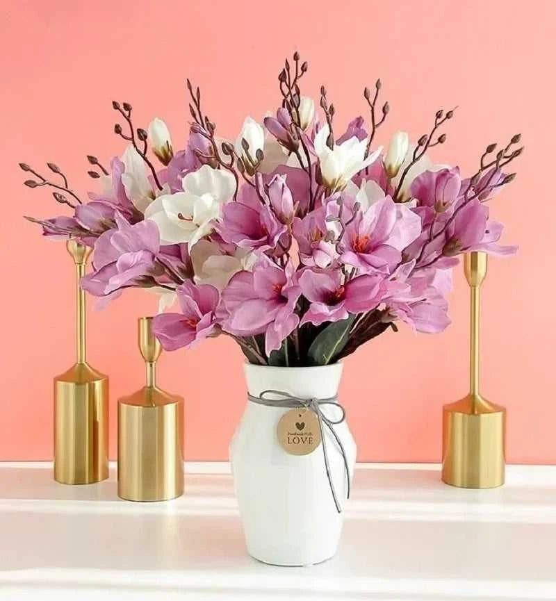 Magnolia Bouquet - 20 Heads Artificial Flowers for Wedding & Home Decor 14:365458#Red Artificial Flowers