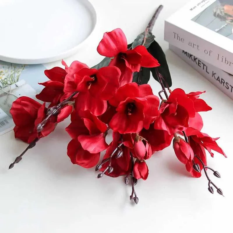 Magnolia Bouquet - 20 Heads Artificial Flowers for Wedding & Home Decor 14:365458#Red Artificial Flowers