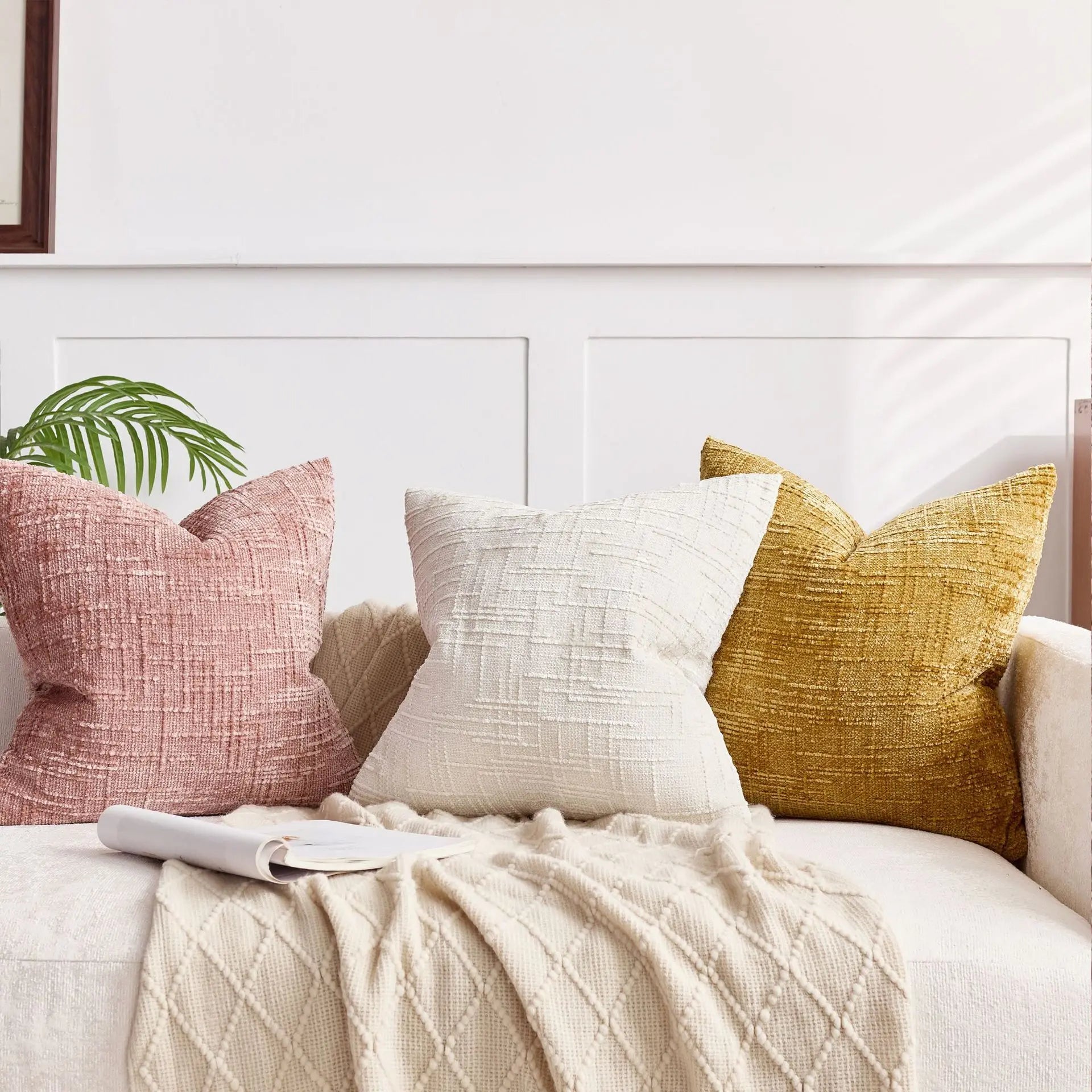 Malin Chenille Bamboo Texture Throw Pillow Cover - Solid Color Decorative Cushion 14:350853#brown red;5:202949817#30x50cm Cushion Covers
