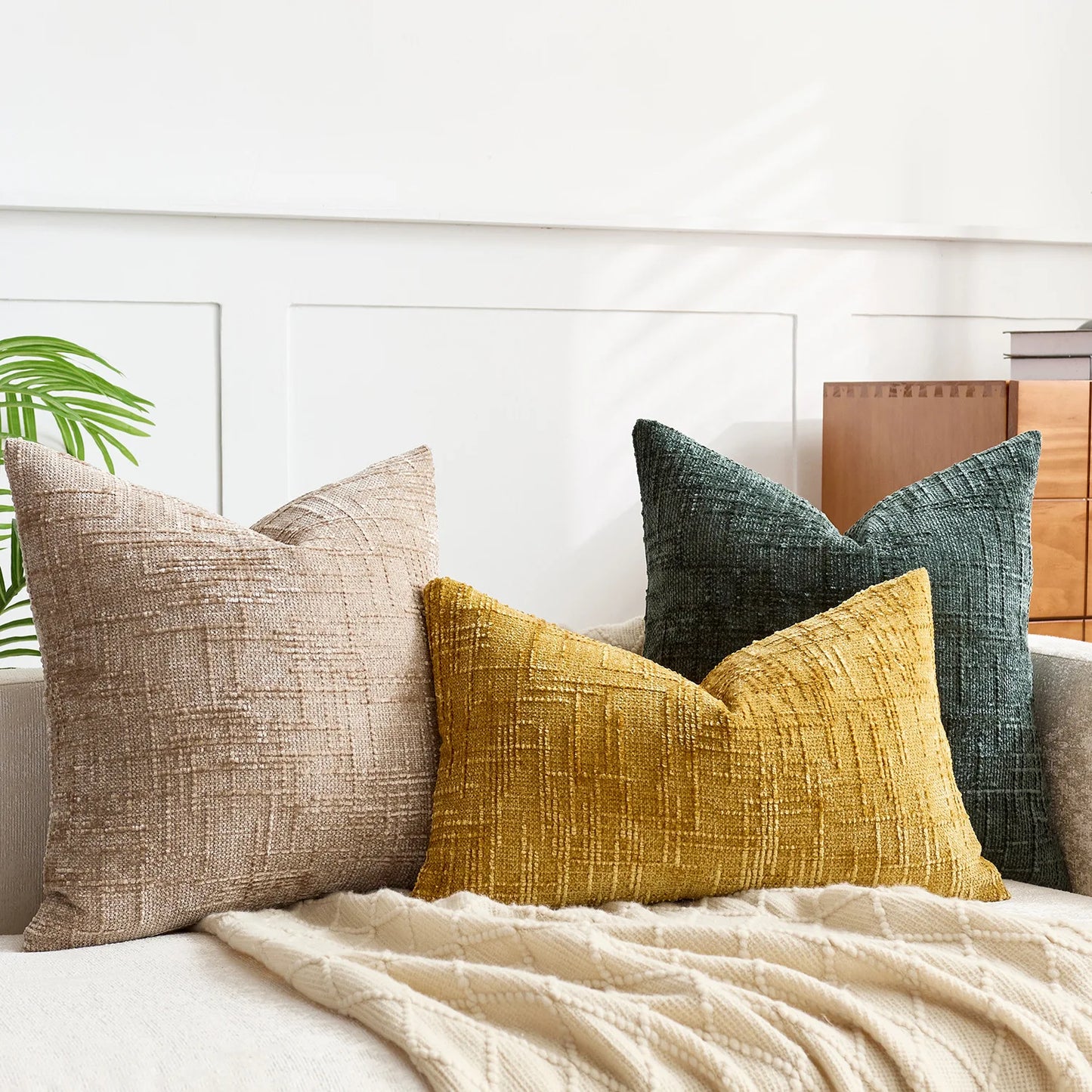 Malin Chenille Bamboo Texture Throw Pillow Cover - Solid Color Decorative Cushion 14:350853#brown red;5:202949817#30x50cm Cushion Covers
