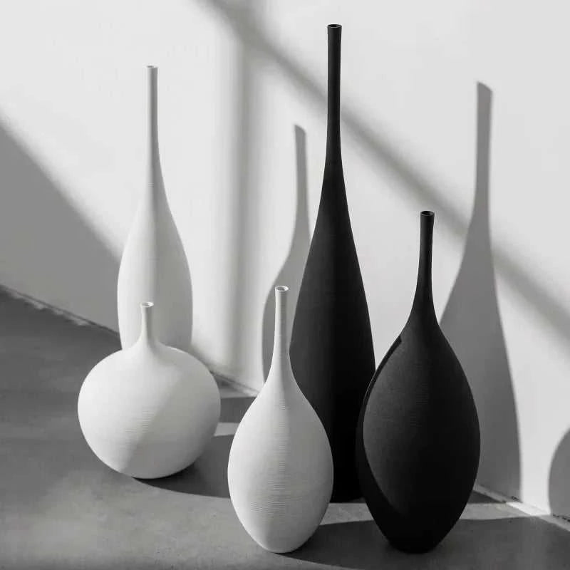 Mano Handmade Zen Ceramic Vase - Black & White Minimalist Art Decor 14:200006151#White A vase