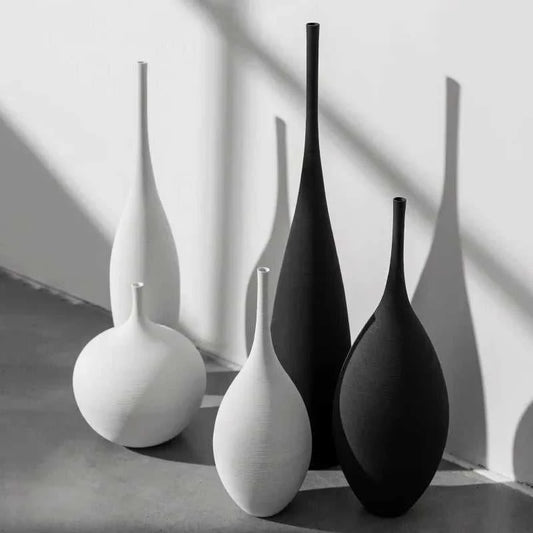 Mano Handmade Zen Ceramic Vase - Black & White Minimalist Art Decor 14:200006151#White A vase