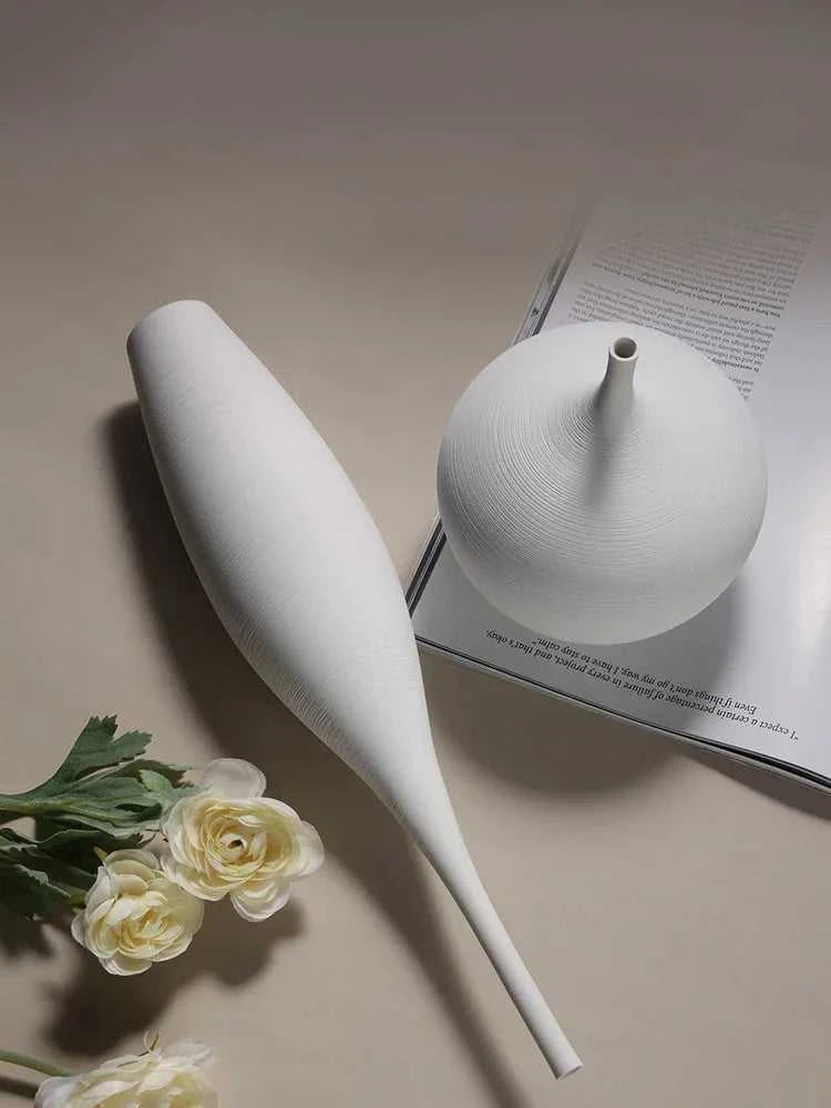 Mano Handmade Zen Ceramic Vase - Black & White Minimalist Art Decor 14:200006151#White A vase