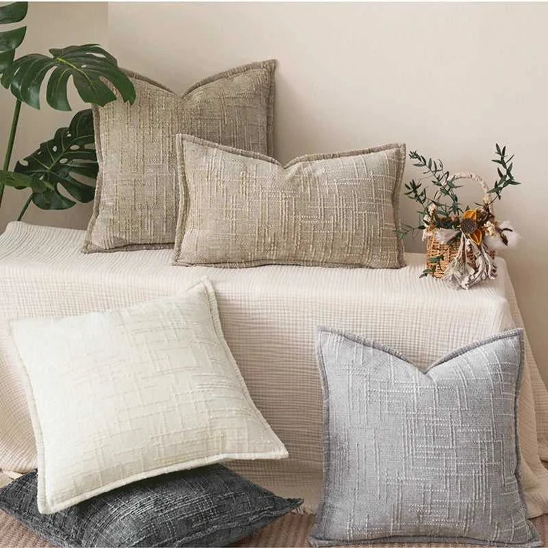 Masy Chenille Cushion Cover - Bamboo Yarn Textured Throw Pillow Case 14:10#Dark Grey;5:201298988#30x50cm Cushion Covers