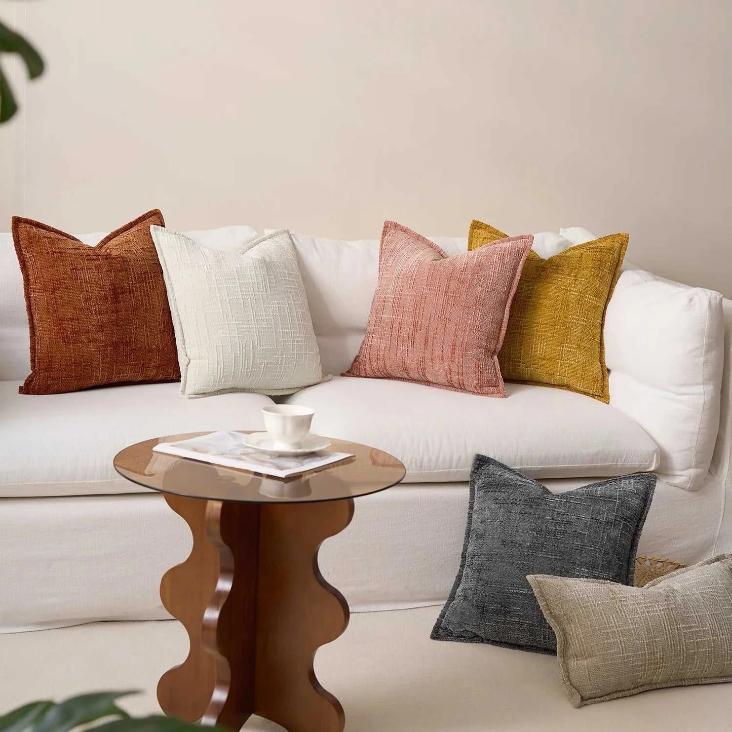 Masy Chenille Cushion Cover - Bamboo Yarn Textured Throw Pillow Case 14:10#Dark Grey;5:201298988#30x50cm Cushion Covers