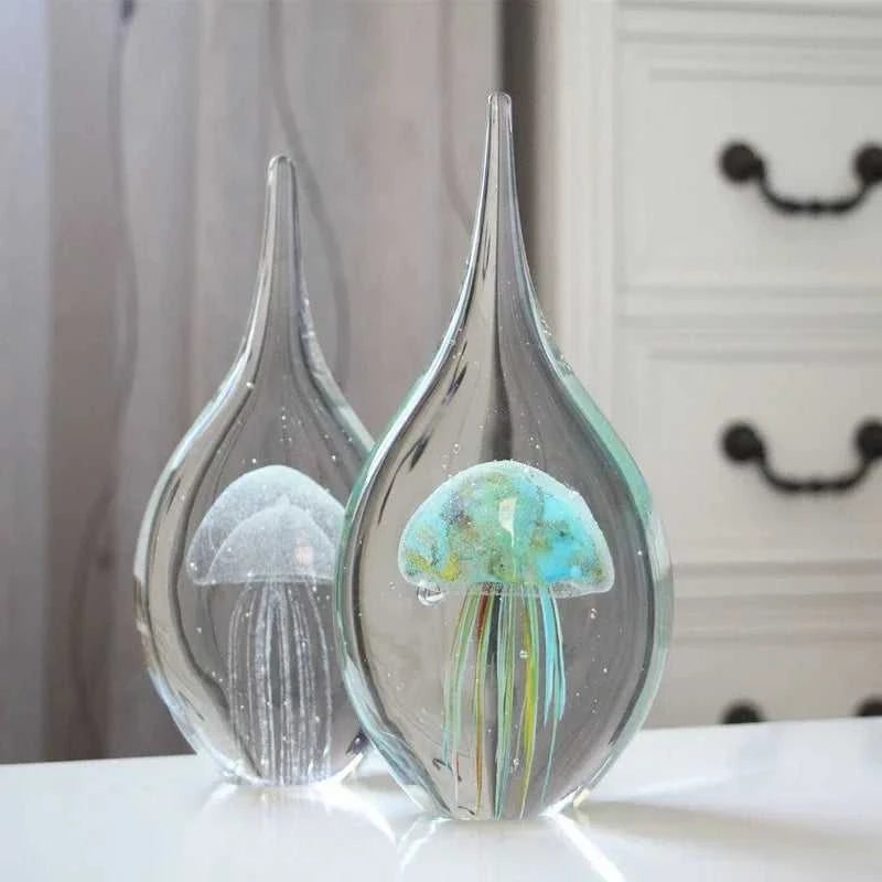 Glass Decoration Office Living Room Porch Wine Cabinet Water Drop Jellyfish Gift Souvenir 14:200006151#L-white sculptures