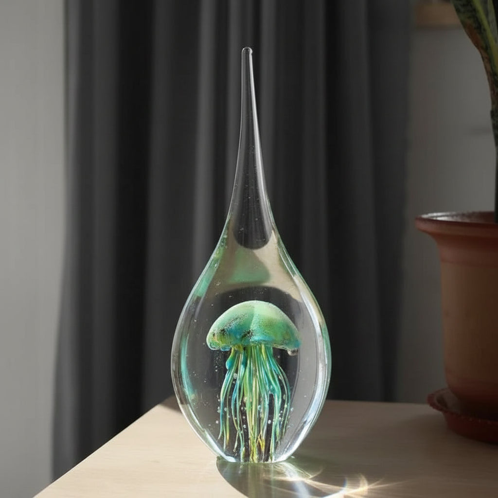 Glass Decoration Office Living Room Porch Wine Cabinet Water Drop Jellyfish Gift Souvenir 14:200006151#L-white sculptures