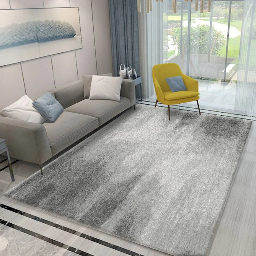 Mocco grey area rug in a neutral living room