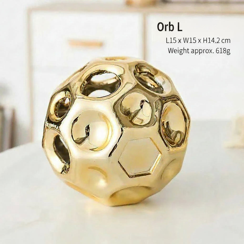 Ceramic Crafts Hollow Balls Golden Geometric Faceted Balls Abstract Sculpture Sphere Decorative Figurines Home Decoration 14:200006152#golden.L sculptures