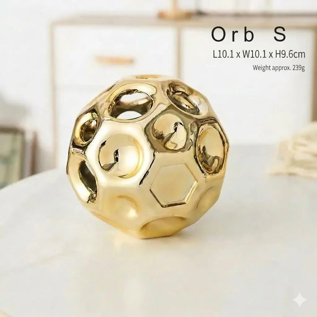Ceramic Crafts Hollow Balls Golden Geometric Faceted Balls Abstract Sculpture Sphere Decorative Figurines Home Decoration 14:200006152#golden.L sculptures