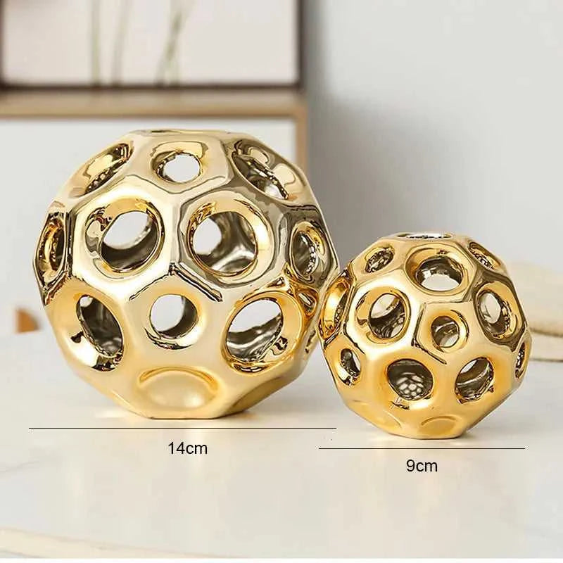 Ceramic Crafts Hollow Balls Golden Geometric Faceted Balls Abstract Sculpture Sphere Decorative Figurines Home Decoration 14:200006152#golden.L sculptures