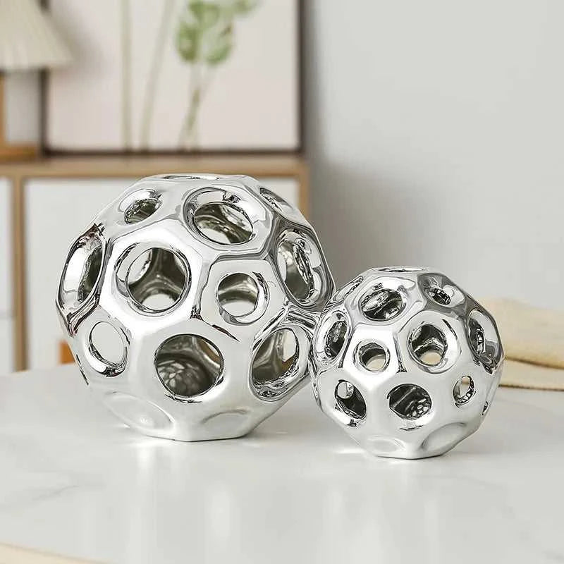 Ceramic Crafts Hollow Balls Golden Geometric Faceted Balls Abstract Sculpture Sphere Decorative Figurines Home Decoration 14:200006152#golden.L sculptures