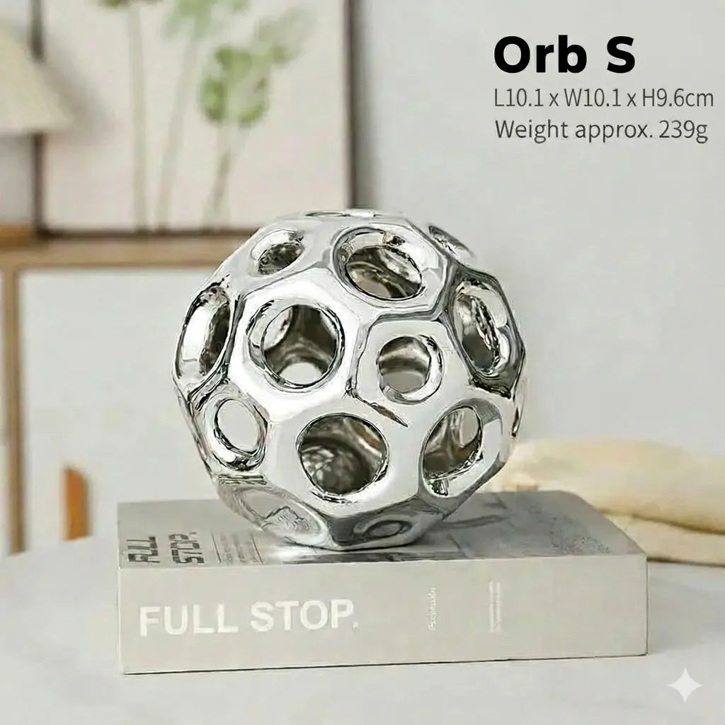 Ceramic Crafts Hollow Balls Golden Geometric Faceted Balls Abstract Sculpture Sphere Decorative Figurines Home Decoration 14:200006152#golden.L sculptures