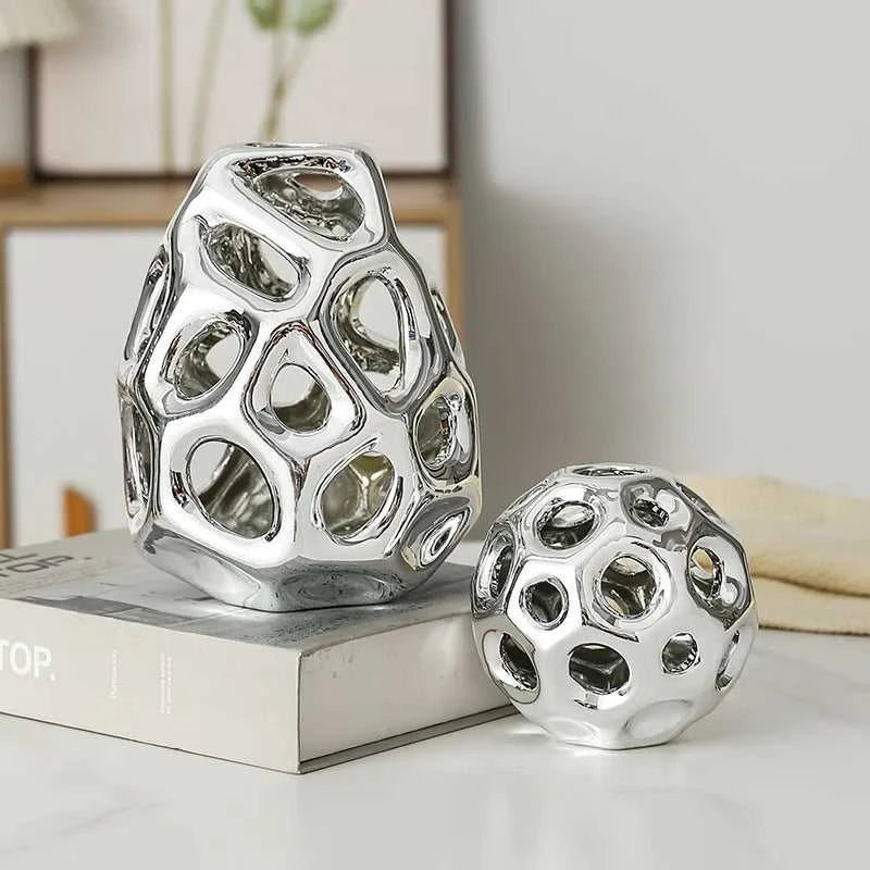 Ceramic Crafts Hollow Balls Golden Geometric Faceted Balls Abstract Sculpture Sphere Decorative Figurines Home Decoration 14:200006152#golden.L sculptures