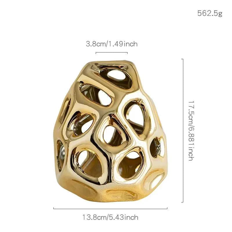 Ceramic Crafts Hollow Balls Golden Geometric Faceted Balls Abstract Sculpture Sphere Decorative Figurines Home Decoration 14:200006152#golden.L sculptures