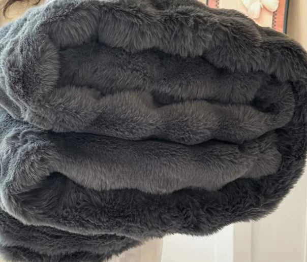 Mura Double-Layer Faux Rabbit Fur Blanket - Ultra-Soft Plush Throw for Bed & Sofa 14:193#Hui;5:596#70X100cm Blankets & Throws