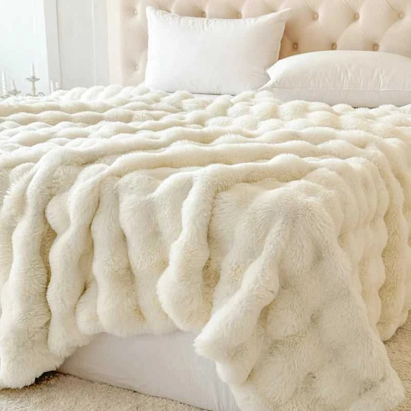 Mura Double-Layer Faux Rabbit Fur Blanket - Ultra-Soft Plush Throw for Bed & Sofa 14:193#Hui;5:596#70X100cm Blankets & Throws