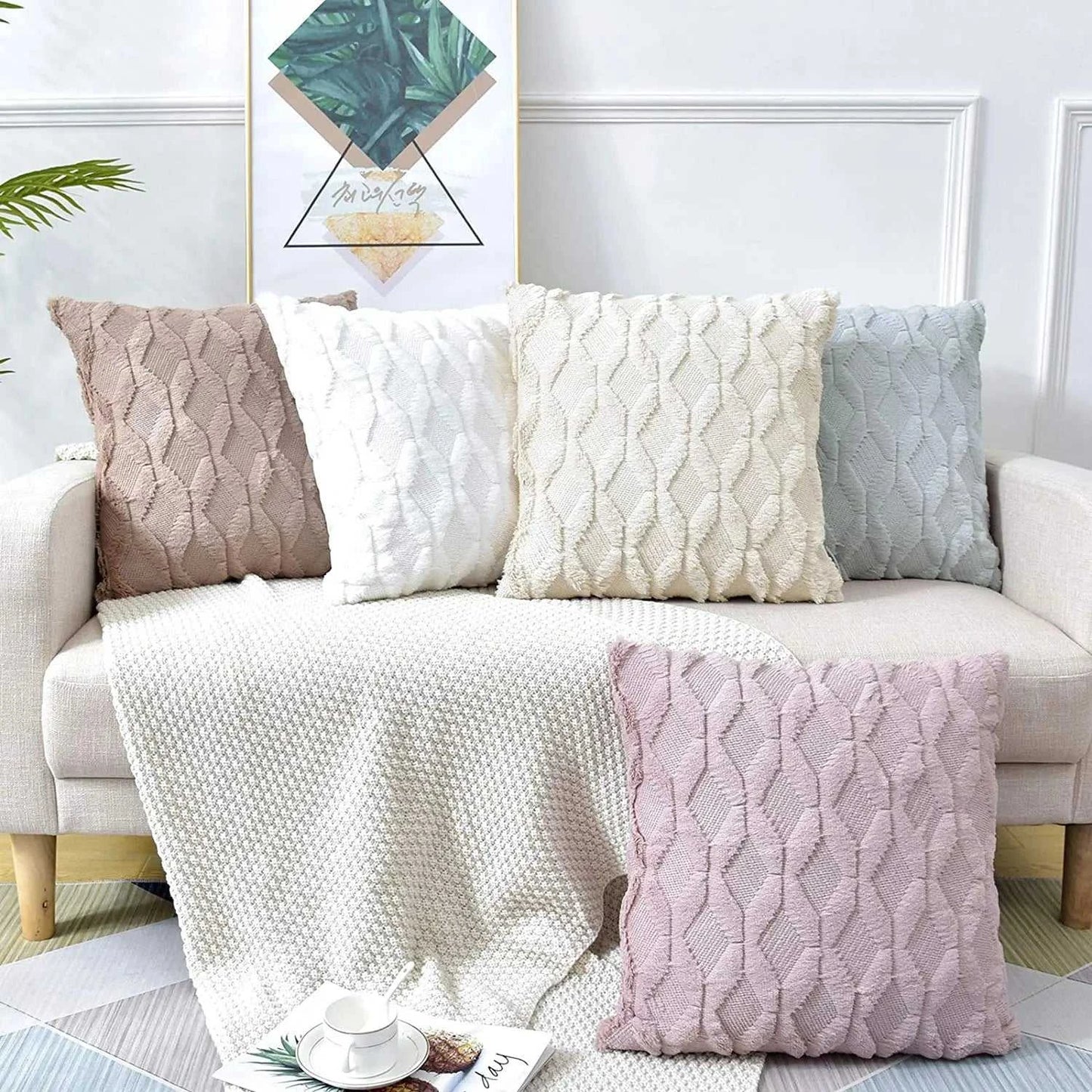 Myra Plush Pillow Cover - Soft Fluffy Cushion Cover Weaving Tatting 14:29#Light Grey;5:201298986#30x50cm Cushion Covers