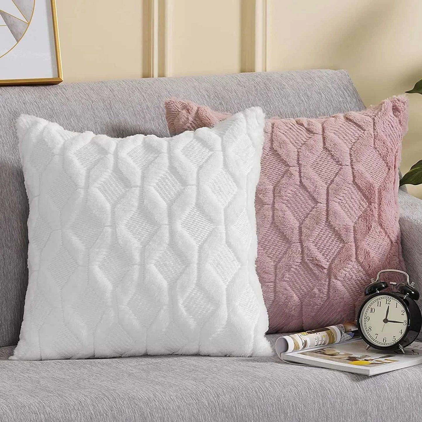 Myra Plush Pillow Cover - Soft Fluffy Cushion Cover Weaving Tatting 14:29#Light Grey;5:201298986#30x50cm Cushion Covers
