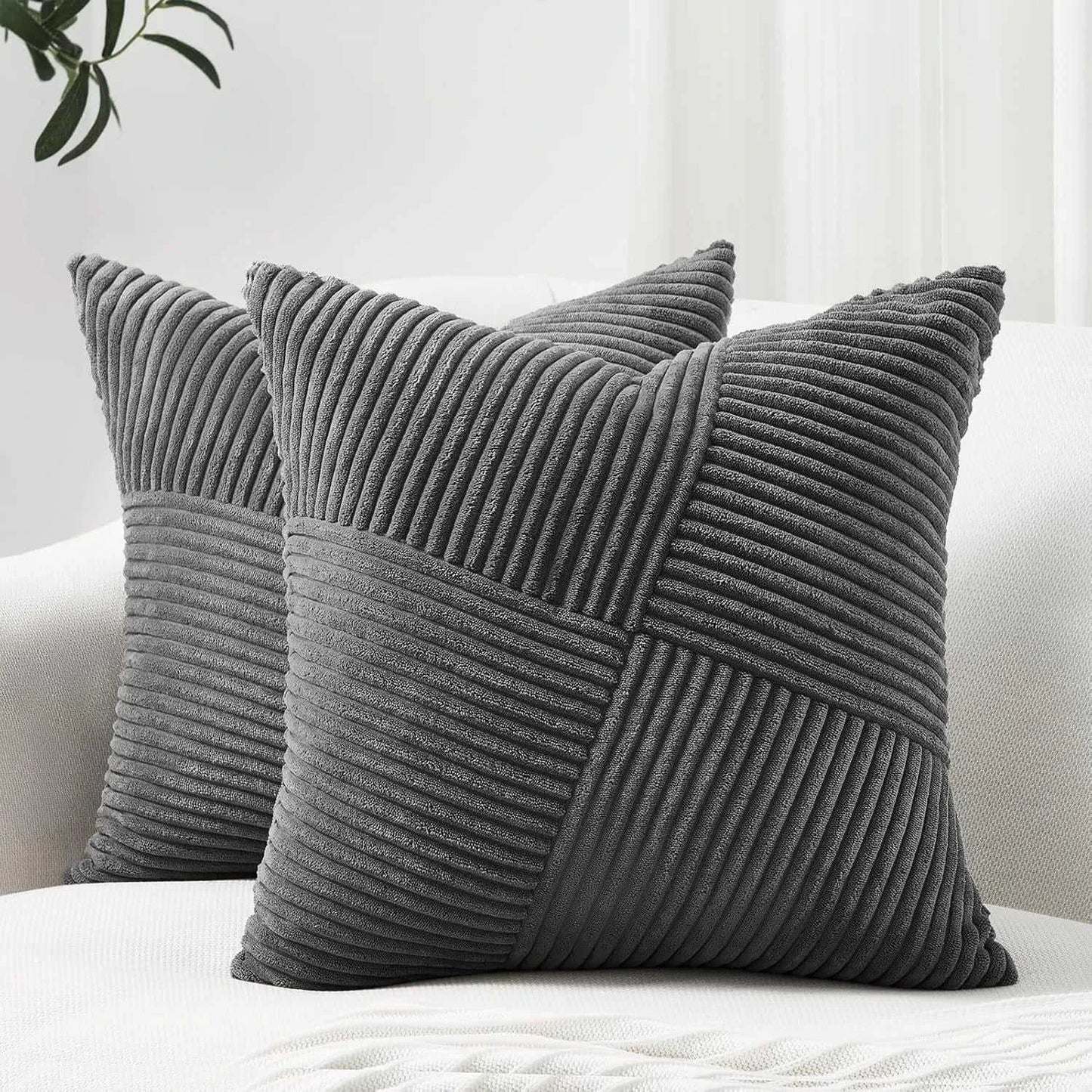 Noura Corduroy Splicing Throw Pillow Cover - Windmill Design Cushion 14:771#milk white;5:201298986 Cushion Covers