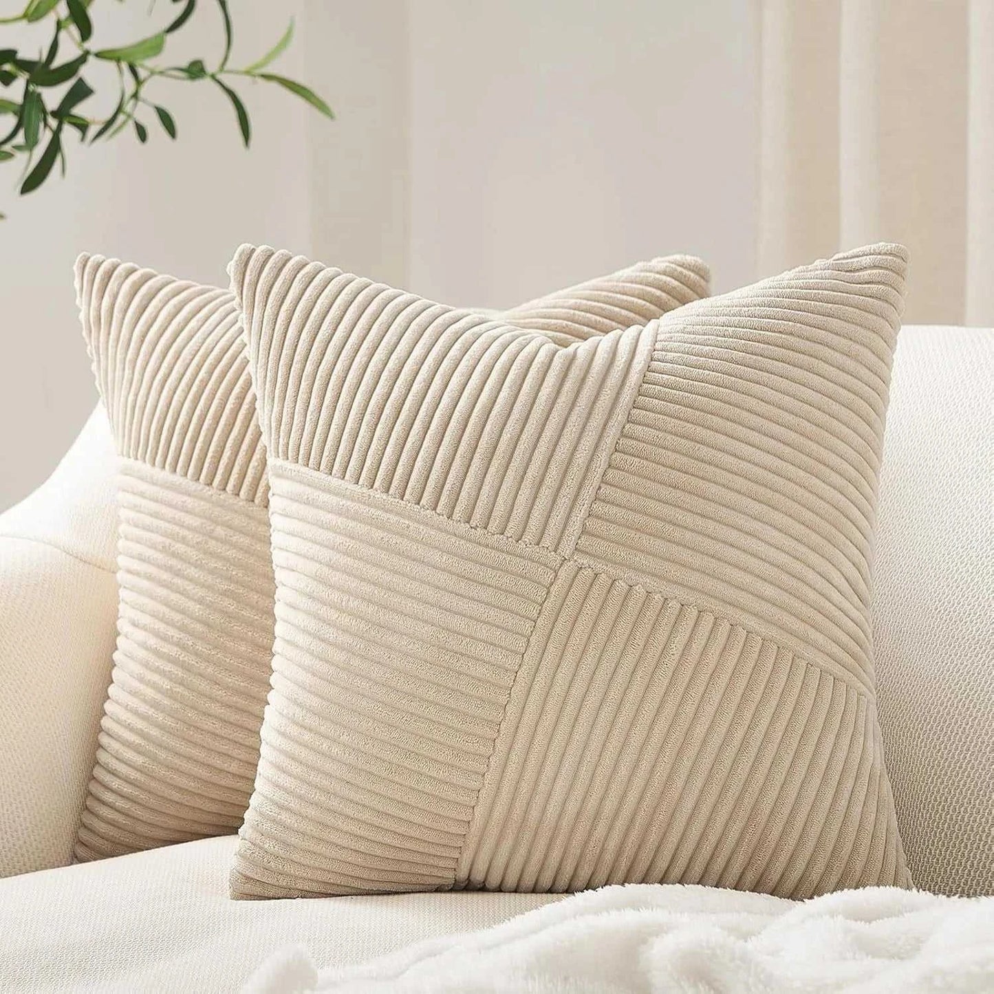 Noura Corduroy Splicing Throw Pillow Cover - Windmill Design Cushion 14:771#milk white;5:201298986 Cushion Covers