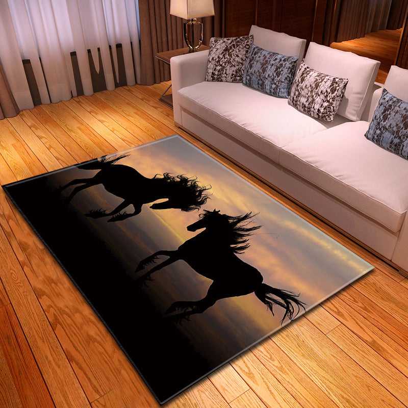 Horse silhouette sunset animal print area rug – Odyssey washable horse rug