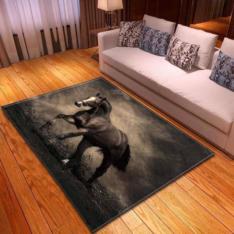 Black horse rearing storm – Odyssey animal print area rug washable horse rug