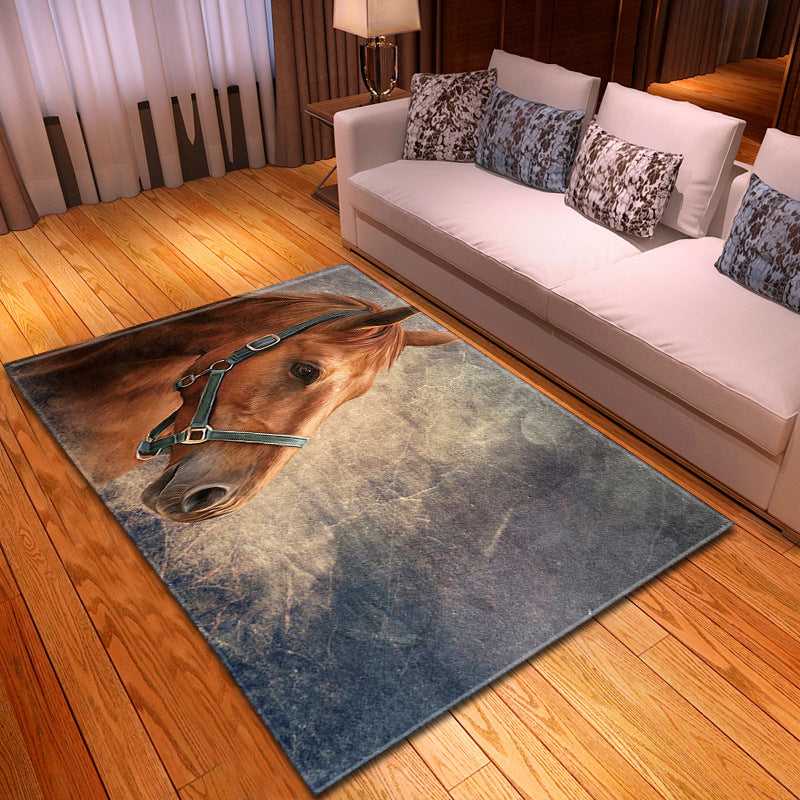 Odyssey horse print rug white horse close-up portrait – washable animal rug