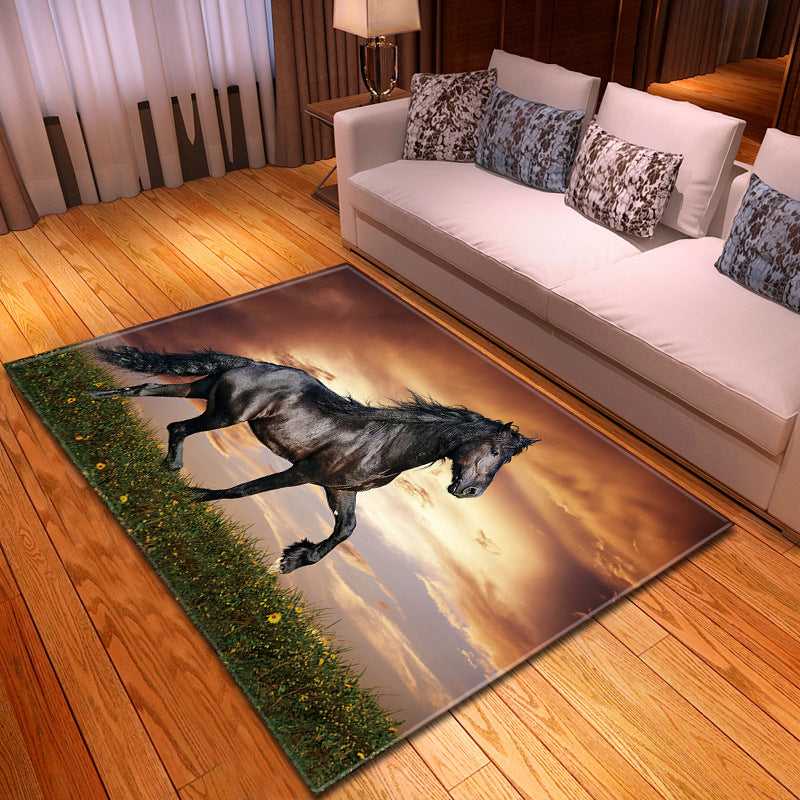 Black horse galloping sunset – Odyssey animal print area rug for living room