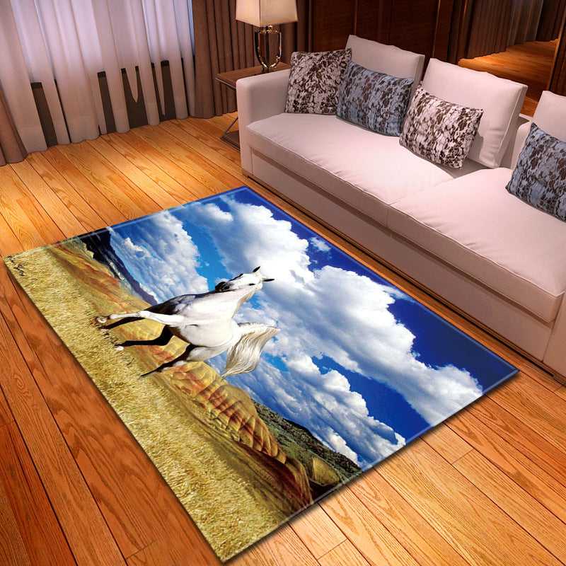 Animal print area rug with white horse galloping – Odyssey horse print rug