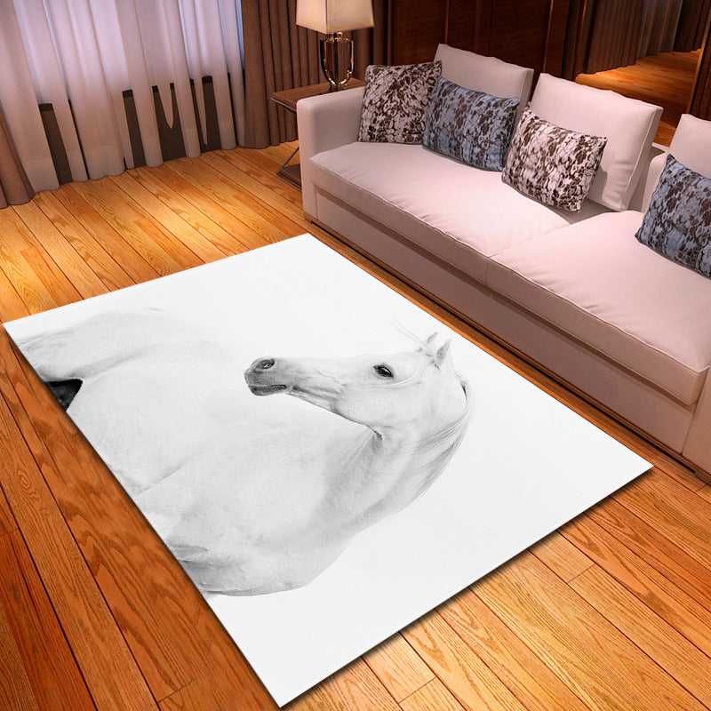 Animal print area rug with white horse galloping – Odyssey horse print rug