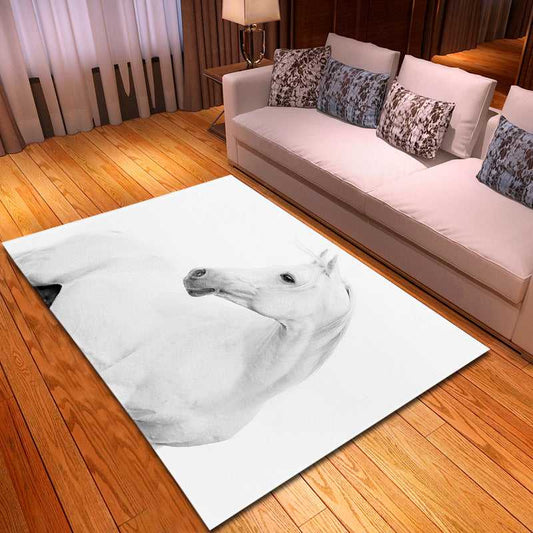 Animal print area rug with white horse galloping – Odyssey horse print rug