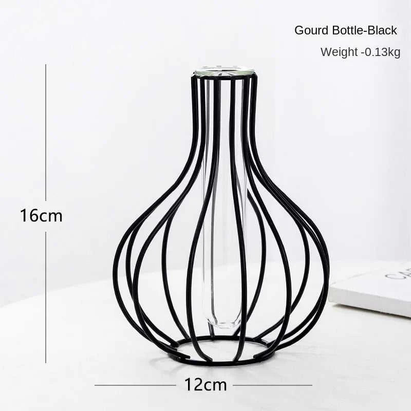Ontto Iron Art Golden Vase with Glass Test Tube - Hollow Metal Flower Holder 14:200002130#Gold-Small Vases
