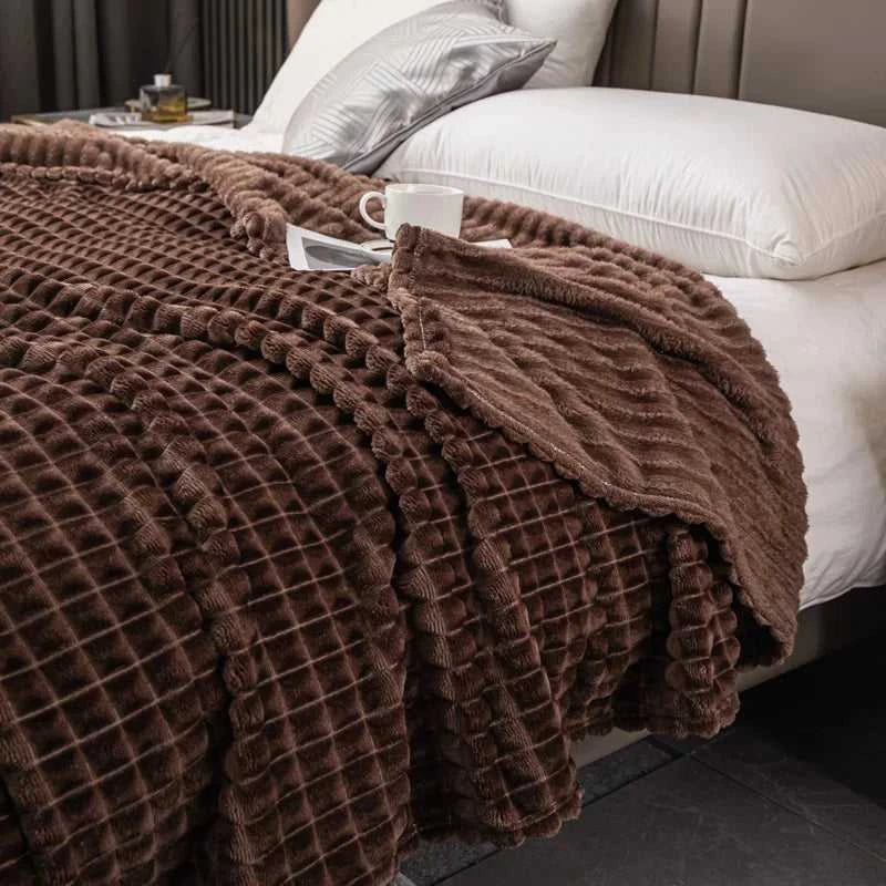 Paloma Elegant Plaid Knit Throw Blanket - Ultra-Soft Faux Rabbit Fur 14:10#grid red;5:596#39.37inX59.06in Blankets & Throws