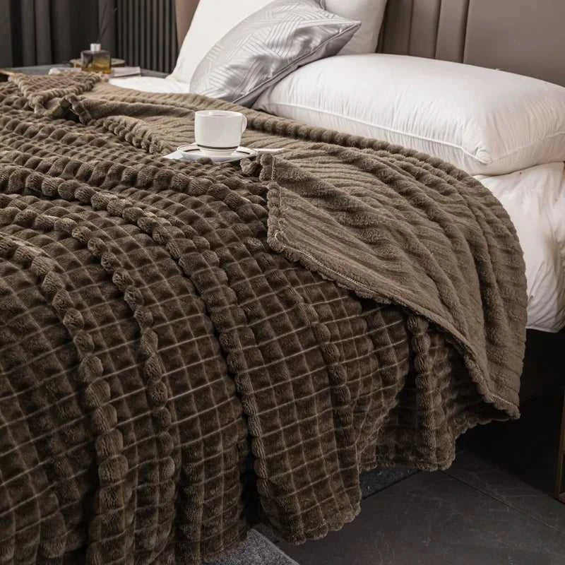 Paloma Elegant Plaid Knit Throw Blanket - Ultra-Soft Faux Rabbit Fur 14:10#grid red;5:596#39.37inX59.06in Blankets & Throws