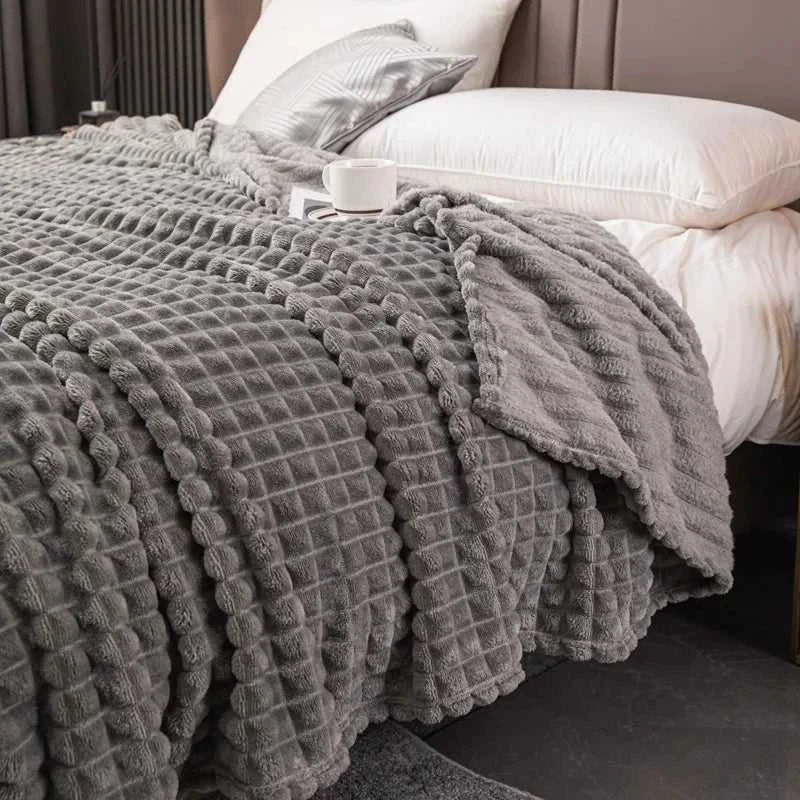 Paloma Elegant Plaid Knit Throw Blanket - Ultra-Soft Faux Rabbit Fur 14:10#grid red;5:596#39.37inX59.06in Blankets & Throws