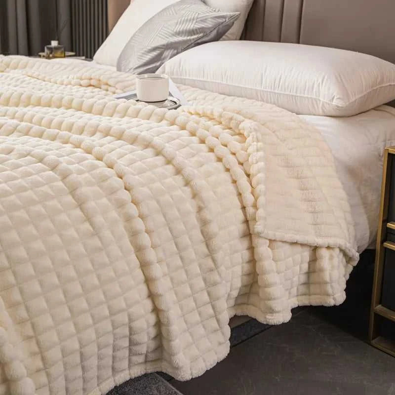 Paloma Elegant Plaid Knit Throw Blanket - Ultra-Soft Faux Rabbit Fur 14:10#grid red;5:596#39.37inX59.06in Blankets & Throws