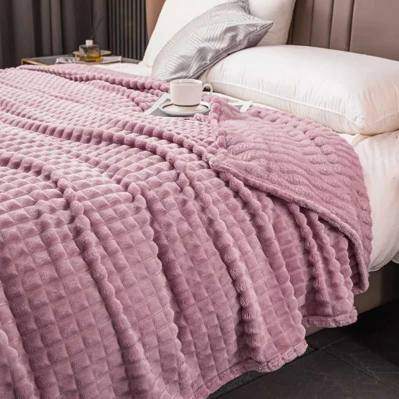 Paloma Elegant Plaid Knit Throw Blanket - Ultra-Soft Faux Rabbit Fur 14:10#grid red;5:596#39.37inX59.06in Blankets & Throws