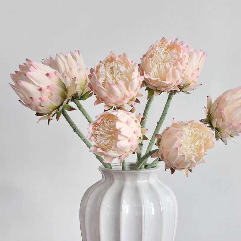 Moso Artificial King Protea 25 Inch - Faux Flower for Wedding & Home Decor 14:193#white powder Artificial Flowers