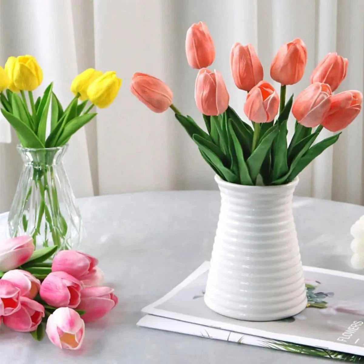 Felicia Artificial Tulips - 10 Realistic Touch Flowers for Home & Wedding Decor 14:29#1;5:361386#10pcs Artificial Flowers