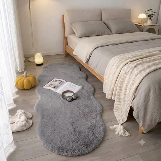 Pelo fluffy bedroom rug in Brown — irregular shape plush carpet for living room