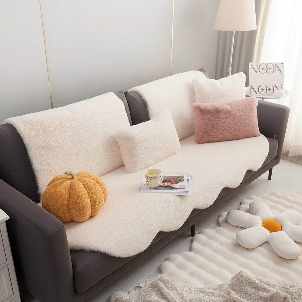 Pelo plush carpet for living room — irregular shape fluffy rug styled in cozy living room