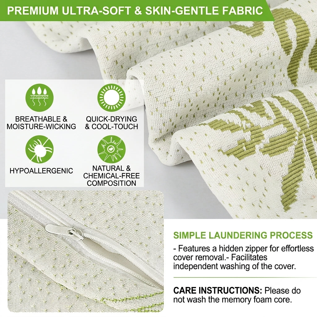 Essina Plante cervical pillow cover — breathable moisture-wicking hypoallergenic bamboo fabric with hidden zipper for easy washing