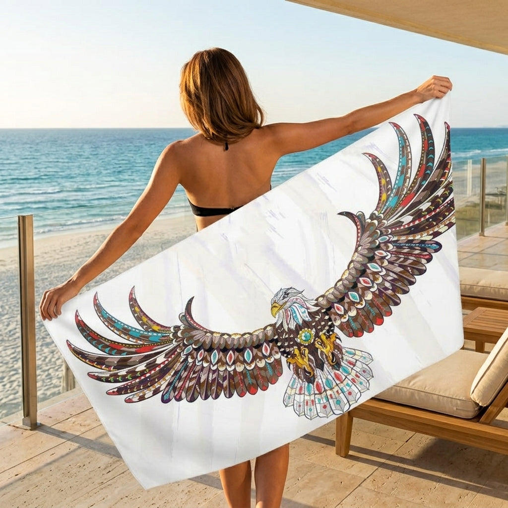 Playa sand free quick dry beach towel — fire eagle red hawk print microfiber