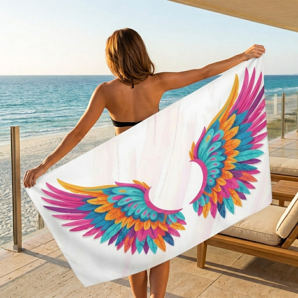 Playa sand free quick dry beach towel — colorful boho phoenix bird print microfiber