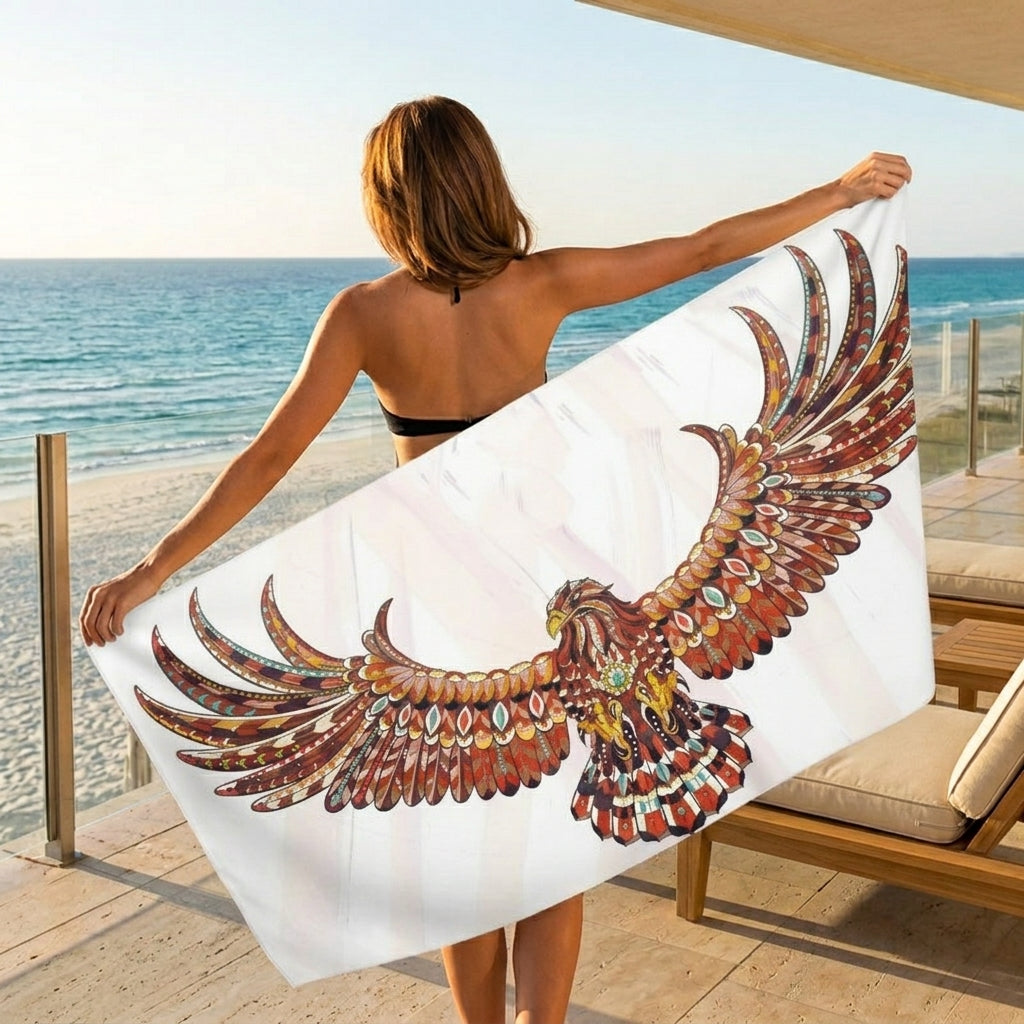 Playa sand free quick dry beach towel — tribal bald eagle print microfiber