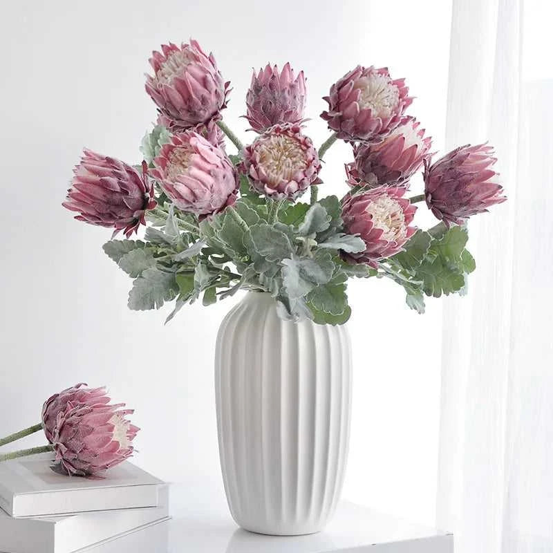 Moso Artificial King Protea 25 Inch - Faux Flower for Wedding & Home Decor 14:193#white powder Artificial Flowers