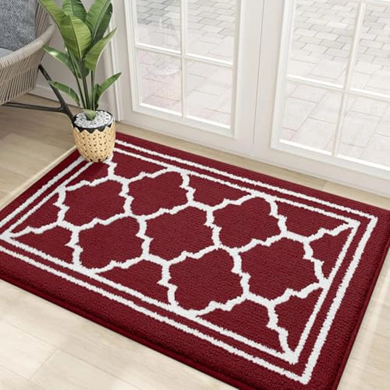 Burgundy Retika absorbent entrance rug in modern hallway interior