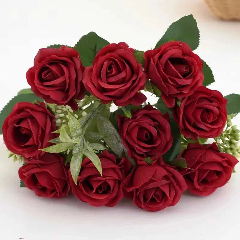 Romansia 10 Heads Rose Bouquet - Artificial Silk Flowers for Wedding Decor 14:771#1 Artificial Flowers